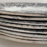 8 old, black and white dessert plates, Lunéville, Country Pranksters