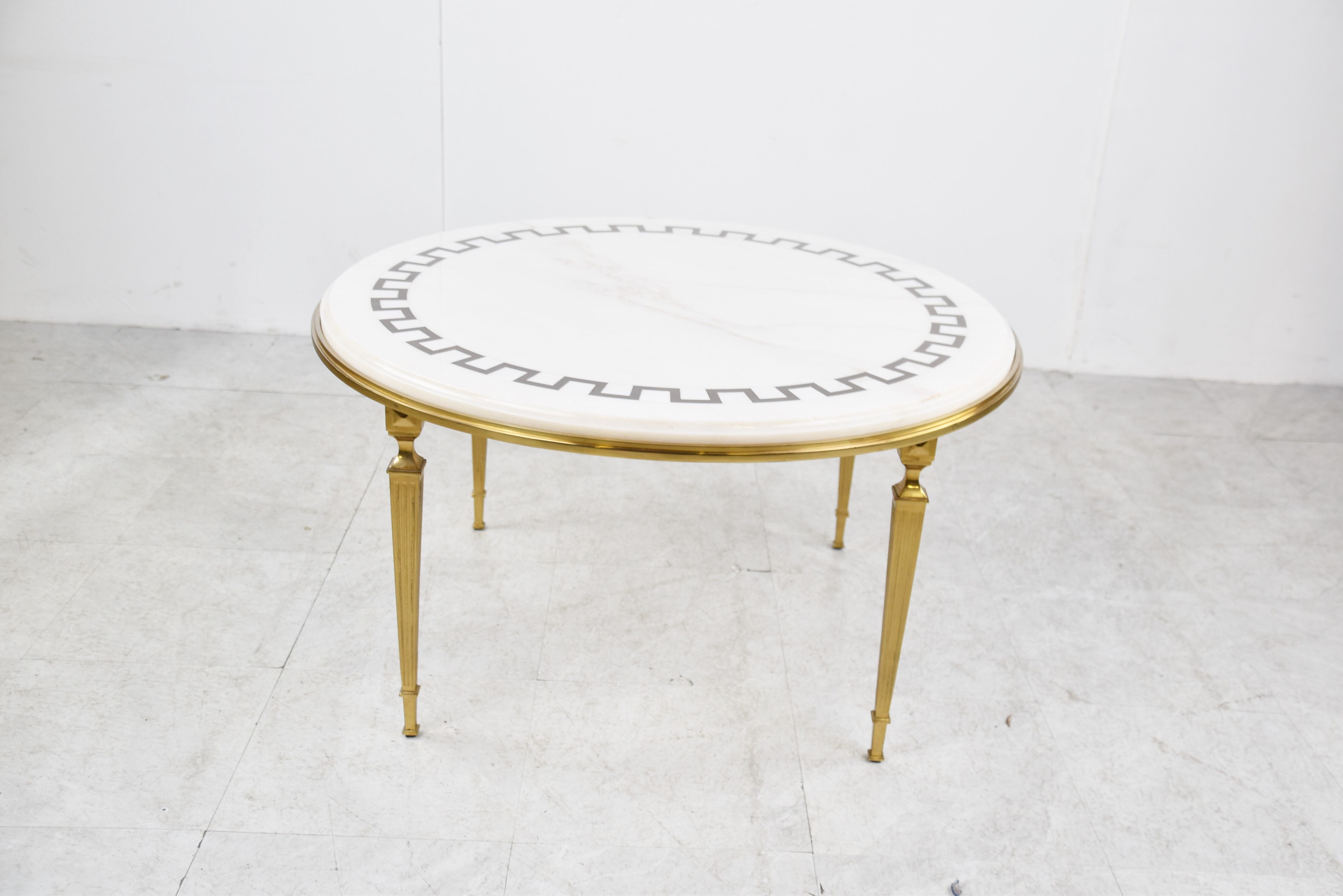 Vintage brass and white marble coffee table, 1970s