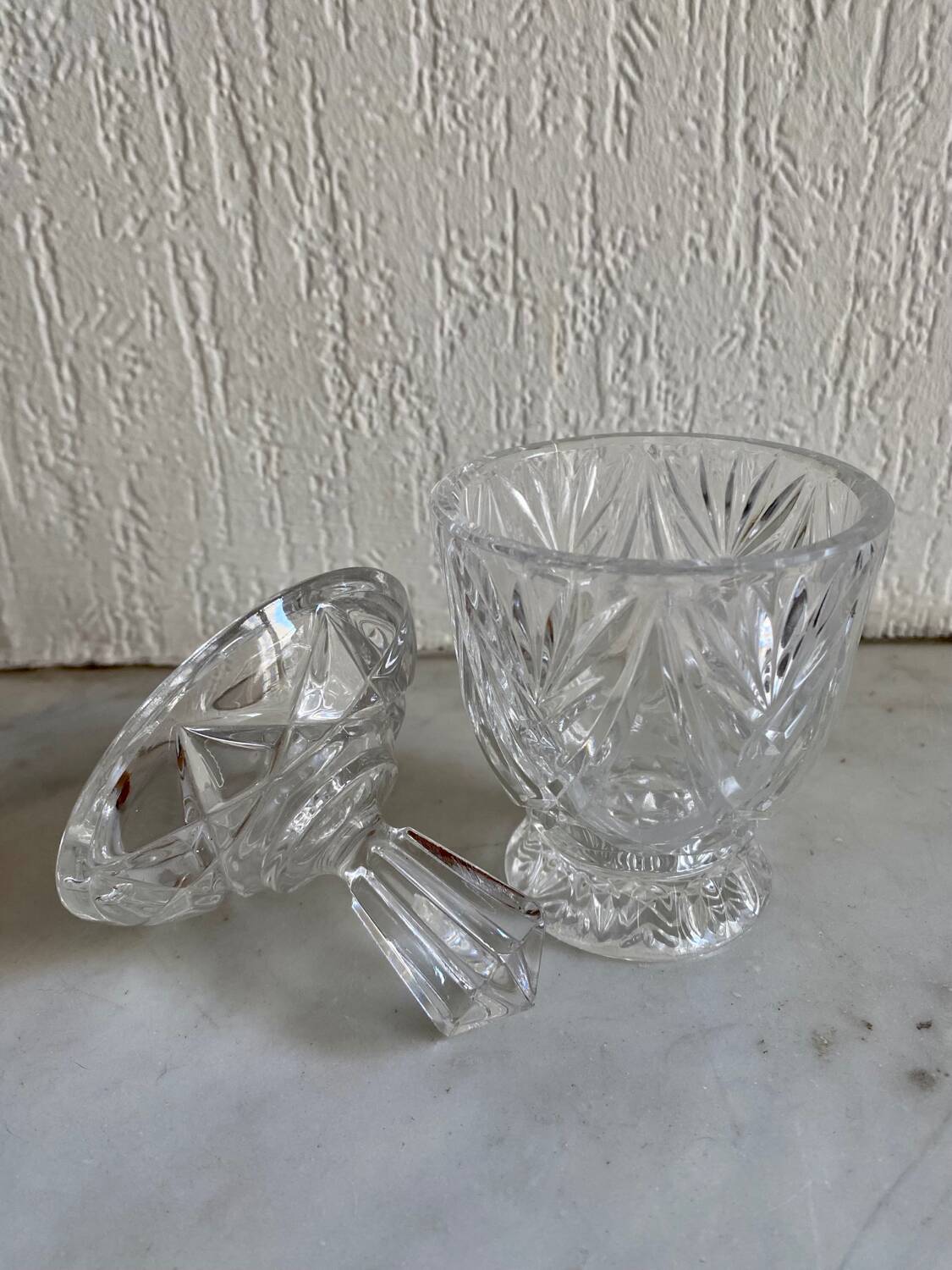 Vintage chiseled glass candy dish