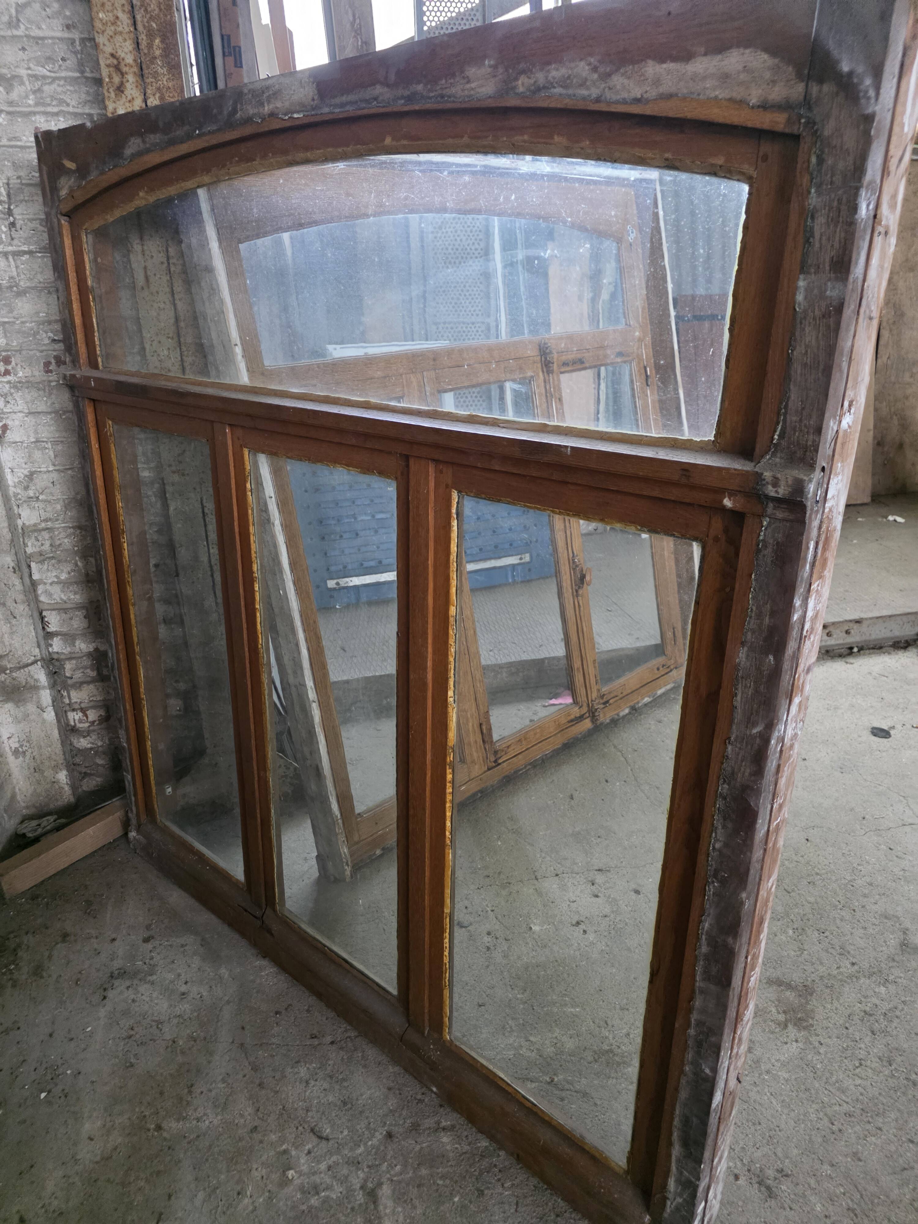 4 old solid oak windows from the early 20th century
