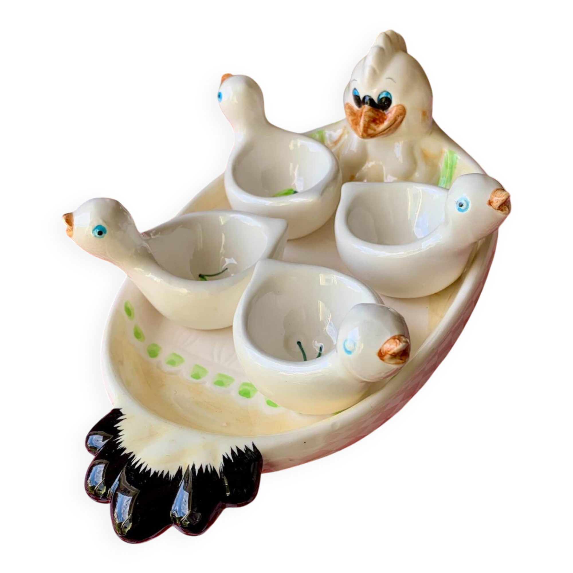 Dish and egg cups with chick designs