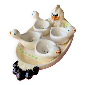 Dish and egg cups with chick designs