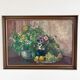 Large vintage original floral still life painting with fruit