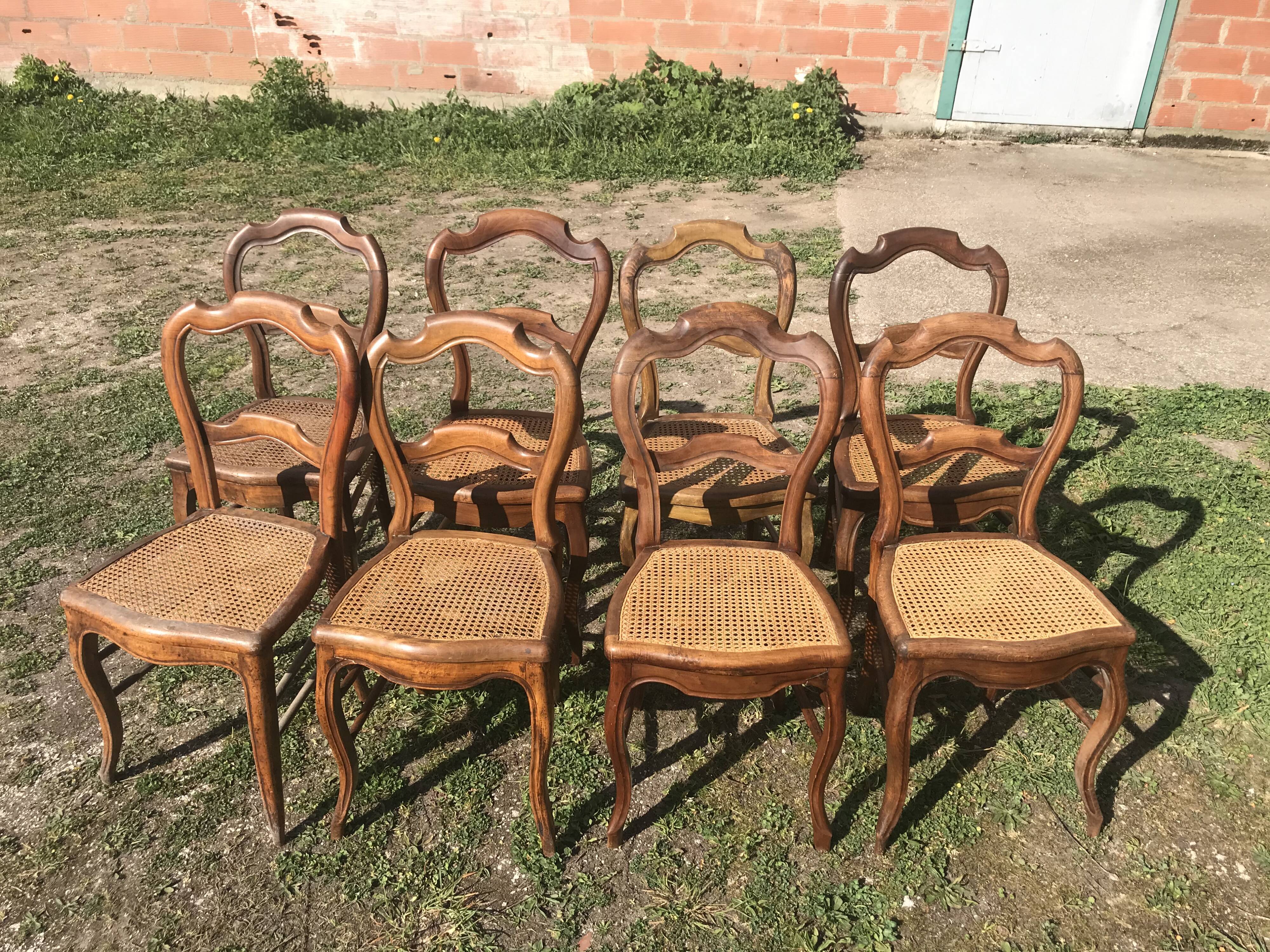 Suite of 8 Louis Philippe canne chairs