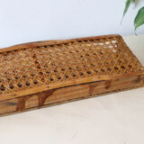 Mail holder, empty wall pocket, wicker and cannage, vintage