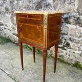 Louis XVI style bedside table in bronze, marble and ceramic