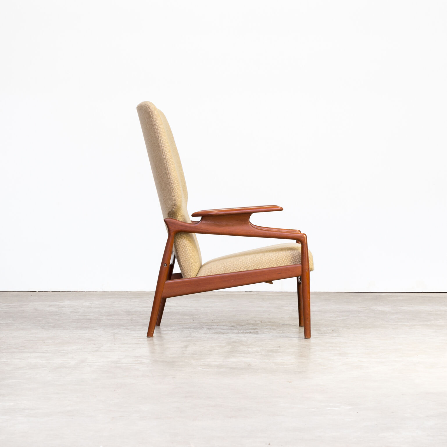 60s John Boné teak and wool adjustable lounge chair for Advance Design
