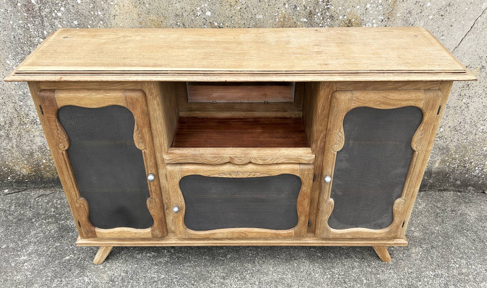 Low sideboard, bar, storage unit, wood, compass legs,