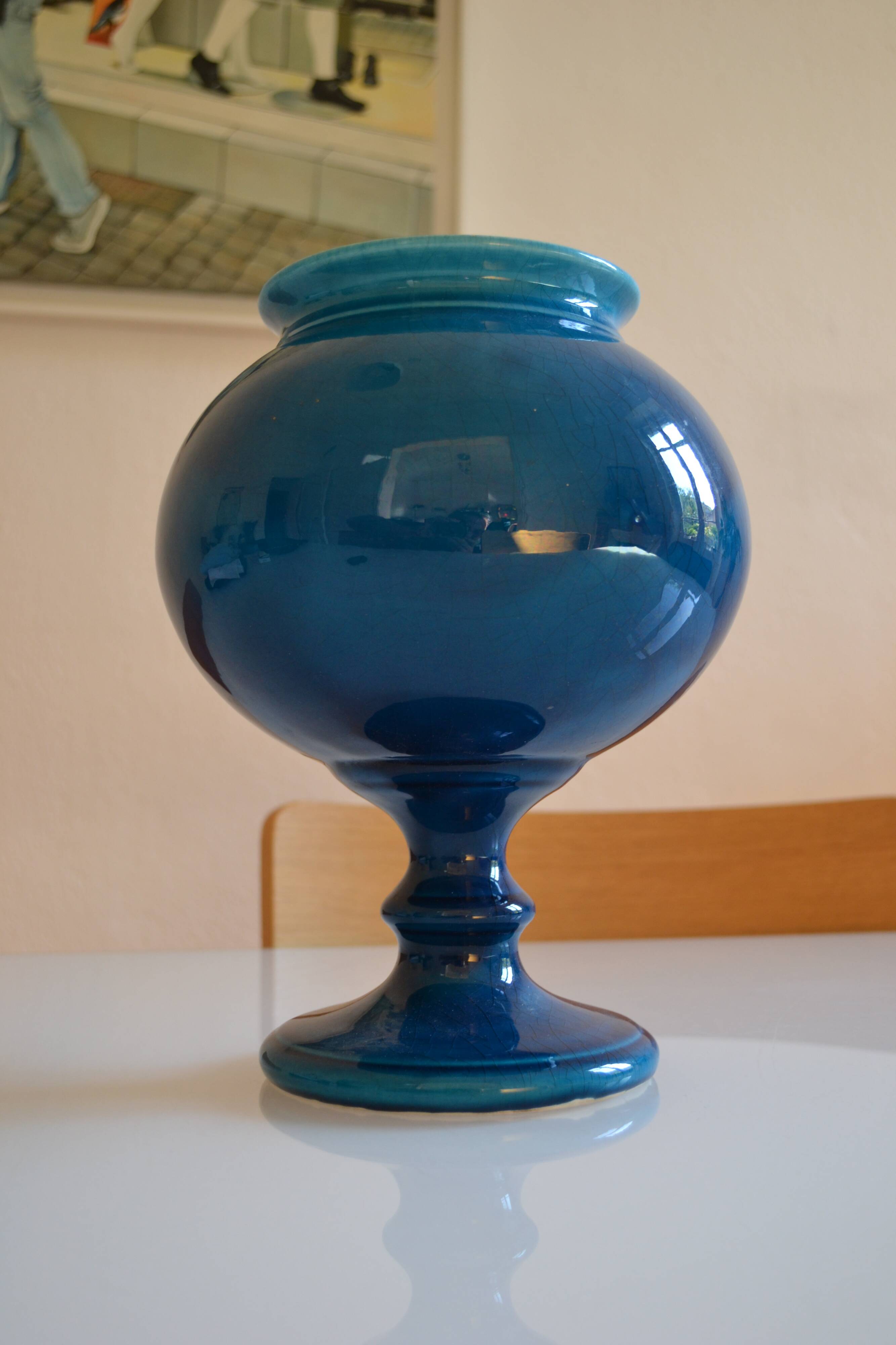 Vase bleu céramique craquelé  H : 28 cm