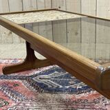 English teak coffee table with glass and tiled top - 1970s work