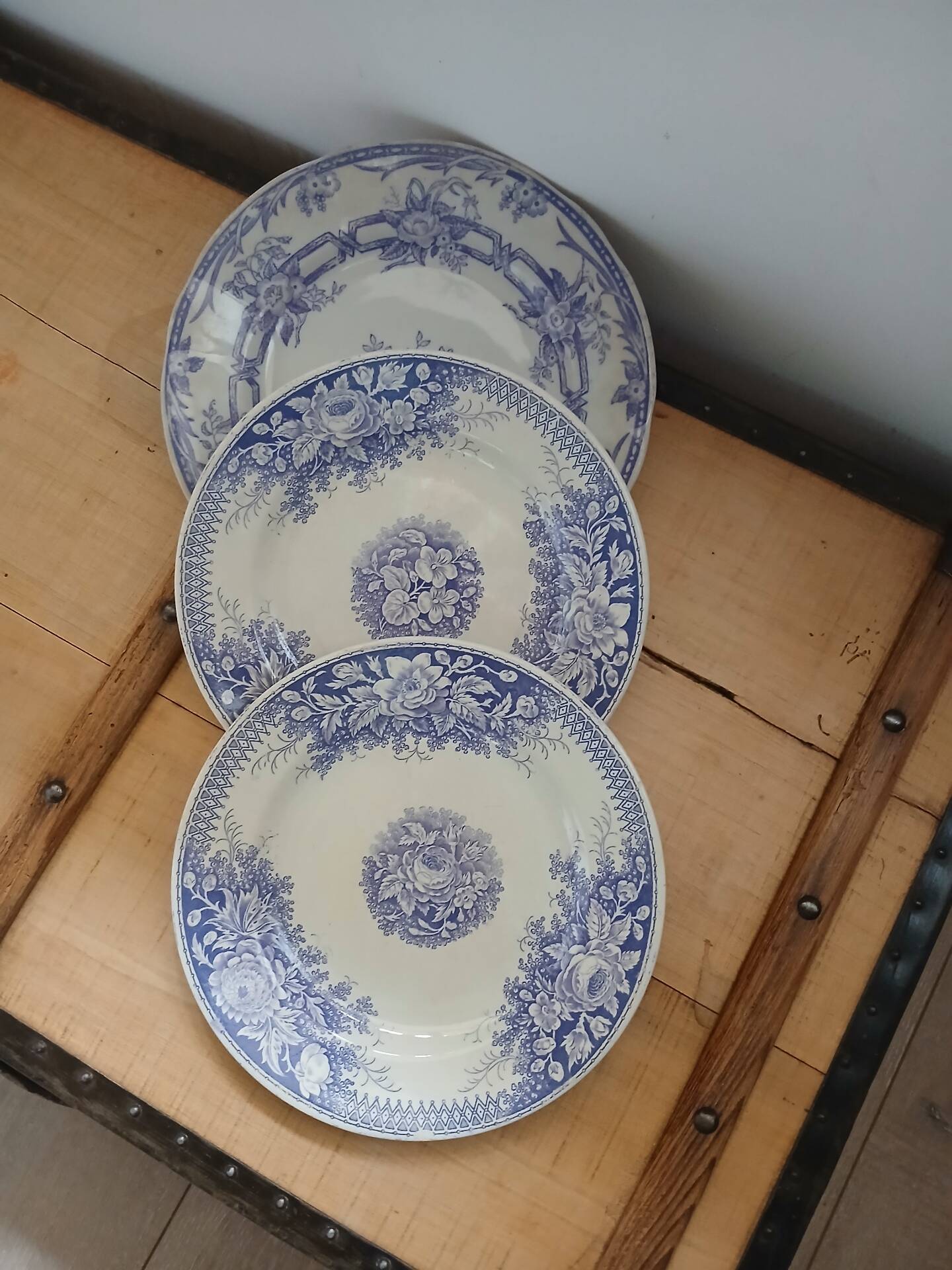 3 antique flat plates in ironstone