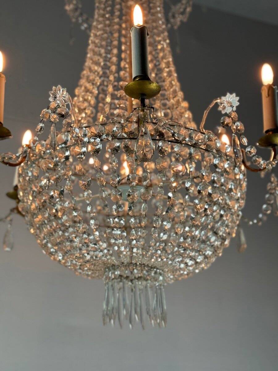 Pearl Bag Chandelier, Cut Crystals Circa 1900