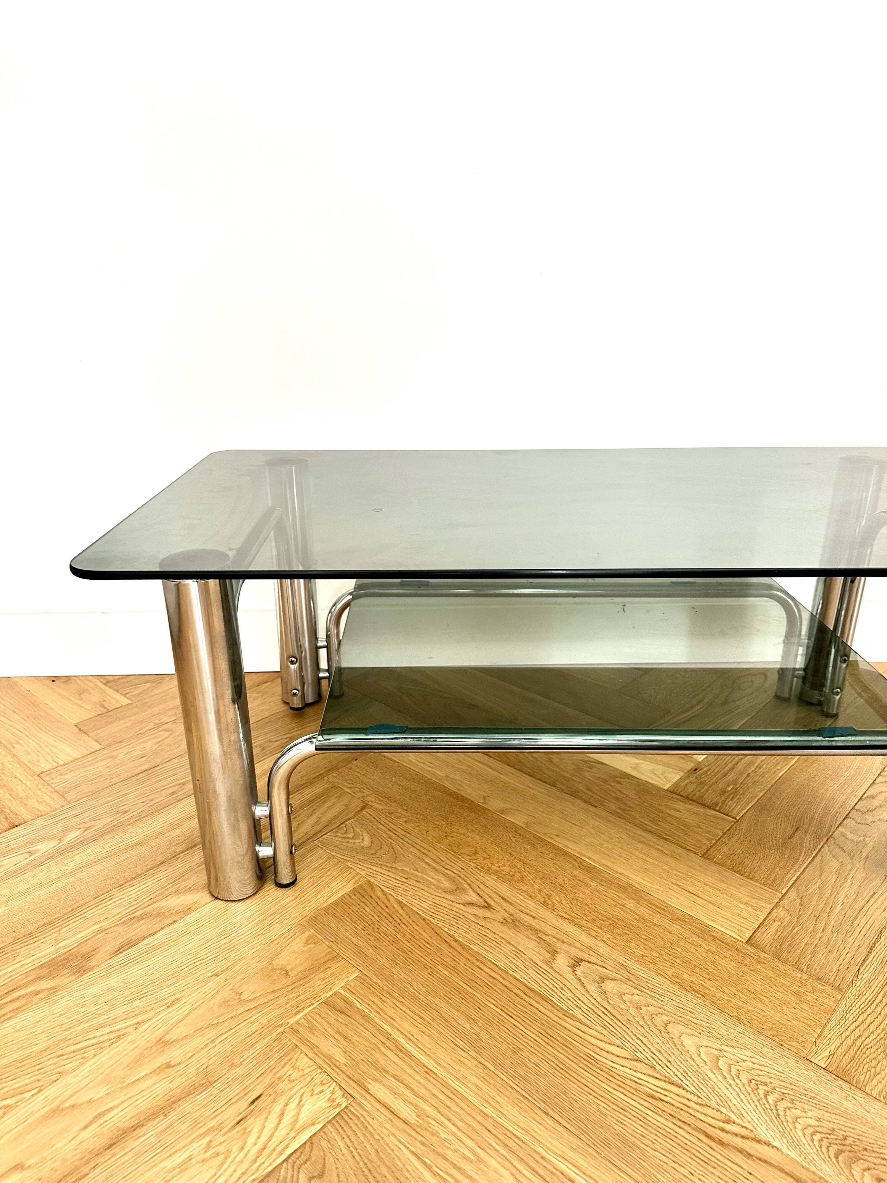 Chrome and smoked glass coffee table