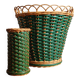 Cache-pot and its matching pencil holder in dyed woven rattan from the 1960s.