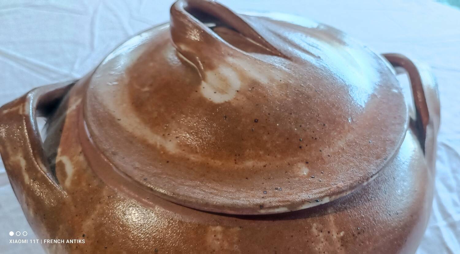 Soup tureen, vegetable dish, serving platter in Saint Amand stoneware from Puisaye.