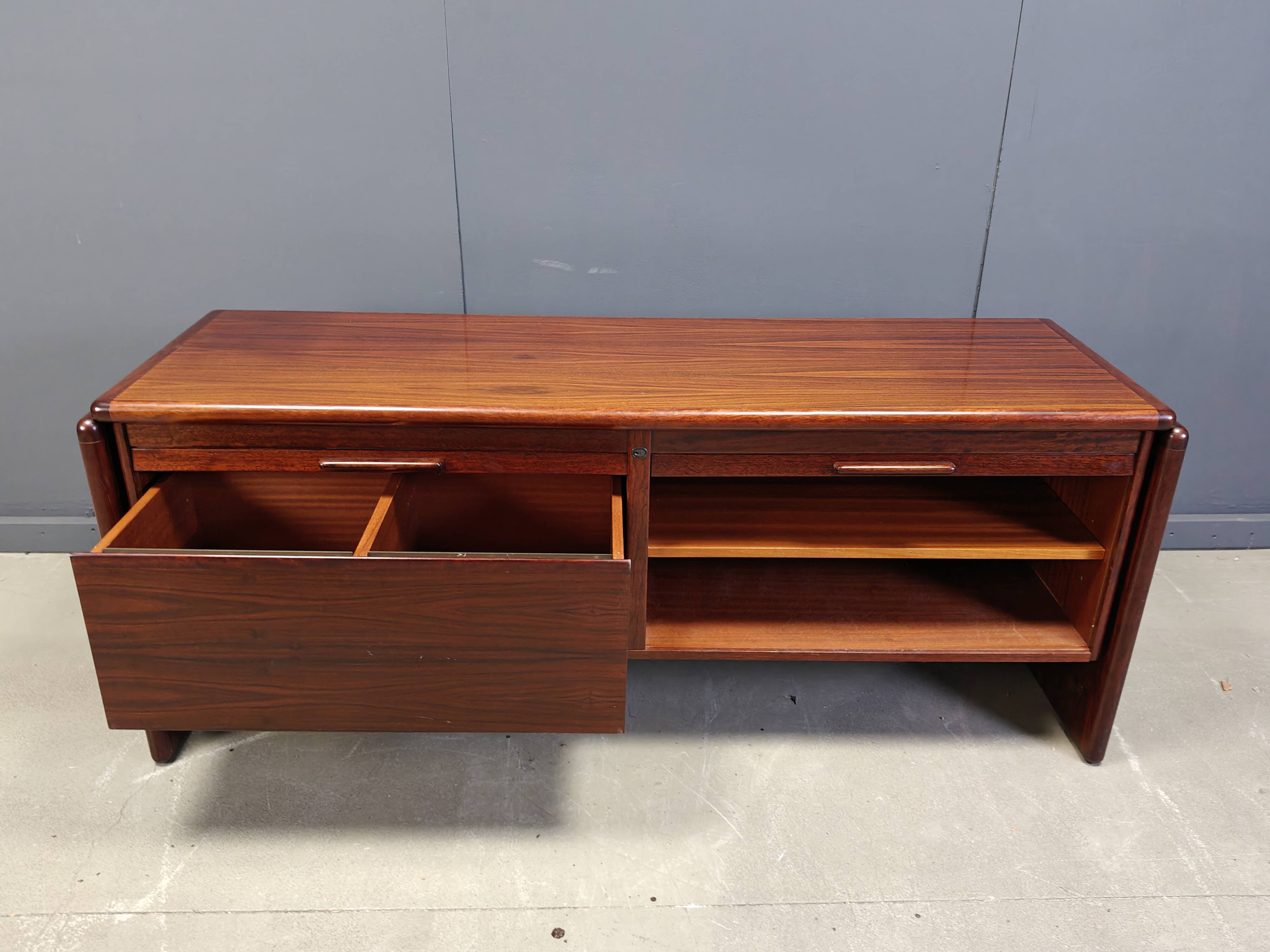 Rosewood Credenza With Vertical Tambour Doors by Dyrlund, 1960s