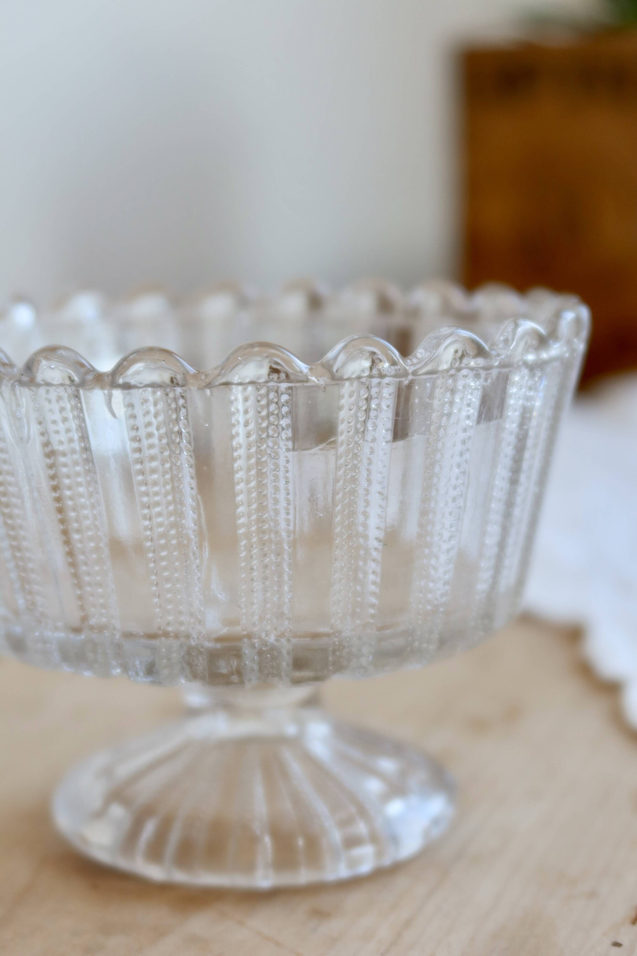 Vintage glass bowl on a pedestal