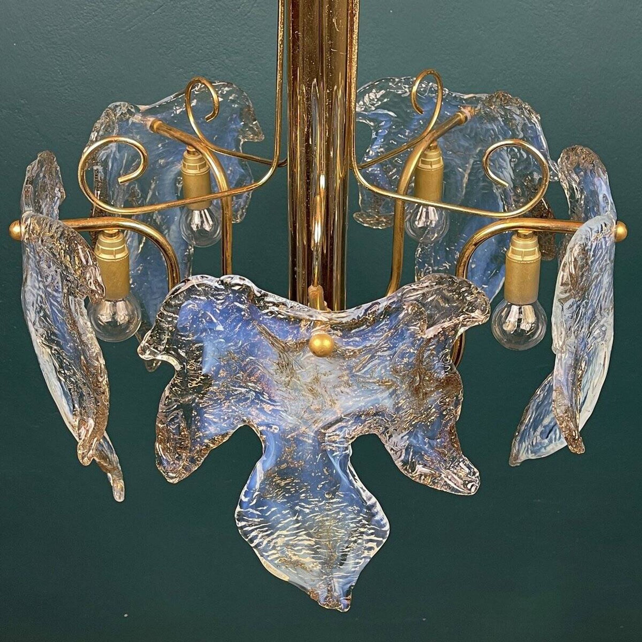 Murano Ice glass ceiling light, Italy, 1970s
