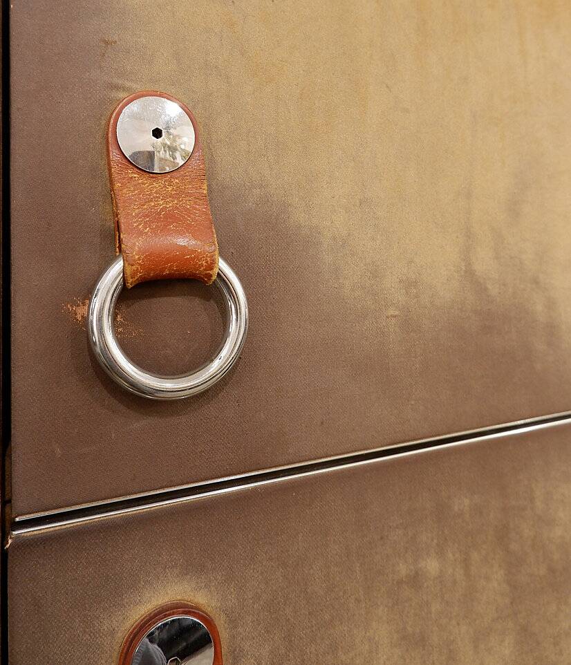 Pair of Guido Faleschini brown suede and metal wardrobes - 1960s