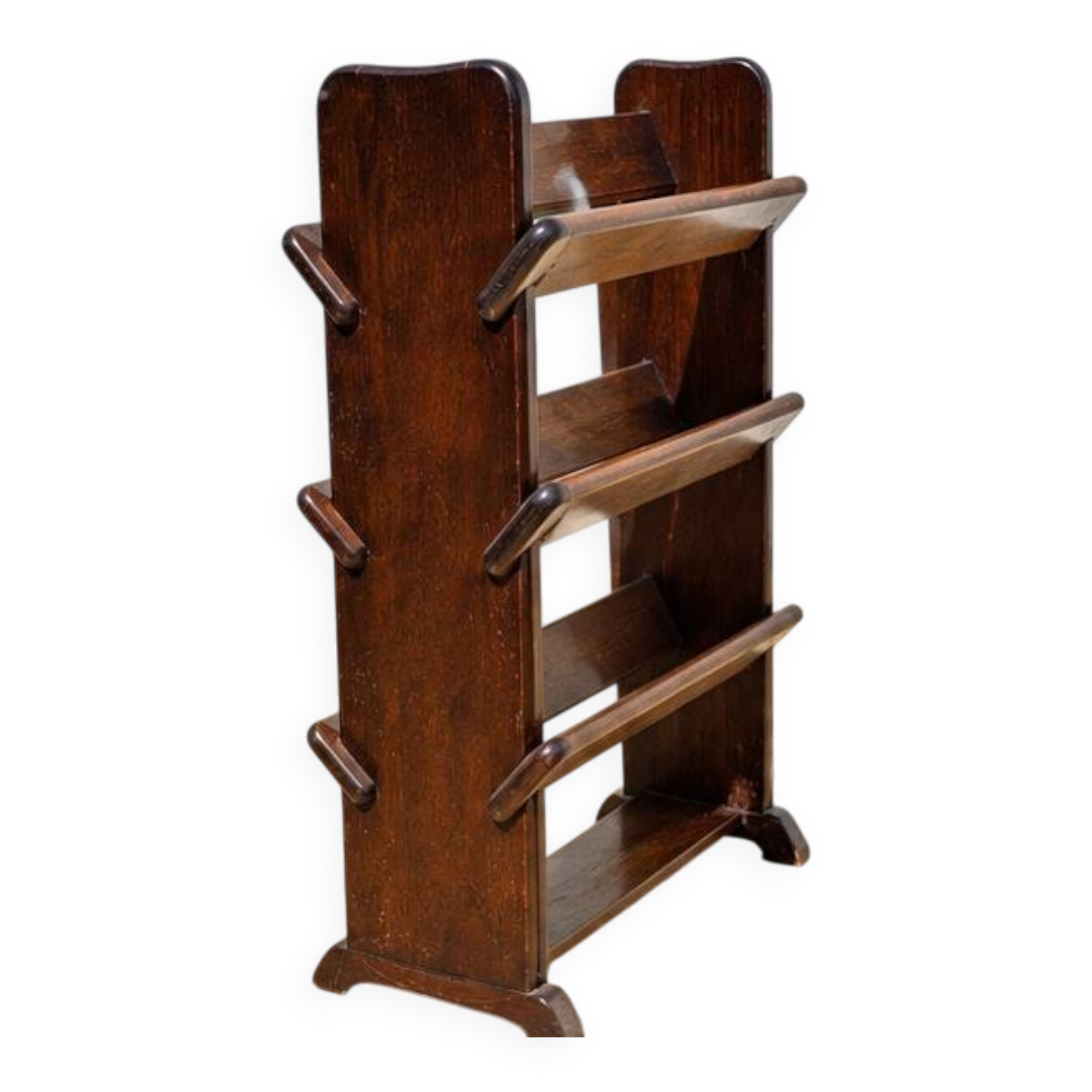 Vintage wooden magazine rack with 3 levels – display stand