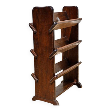 Ancien porte-revues en bois à 3 niveaux – présentoir vintage