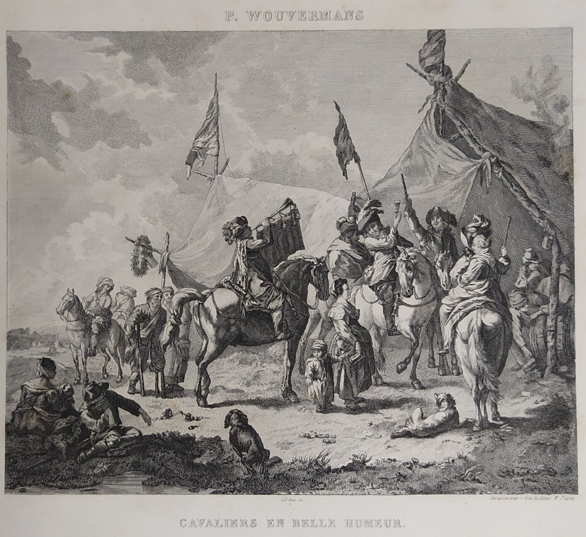Dutch engraving XVIIIth "Riders in good humor"