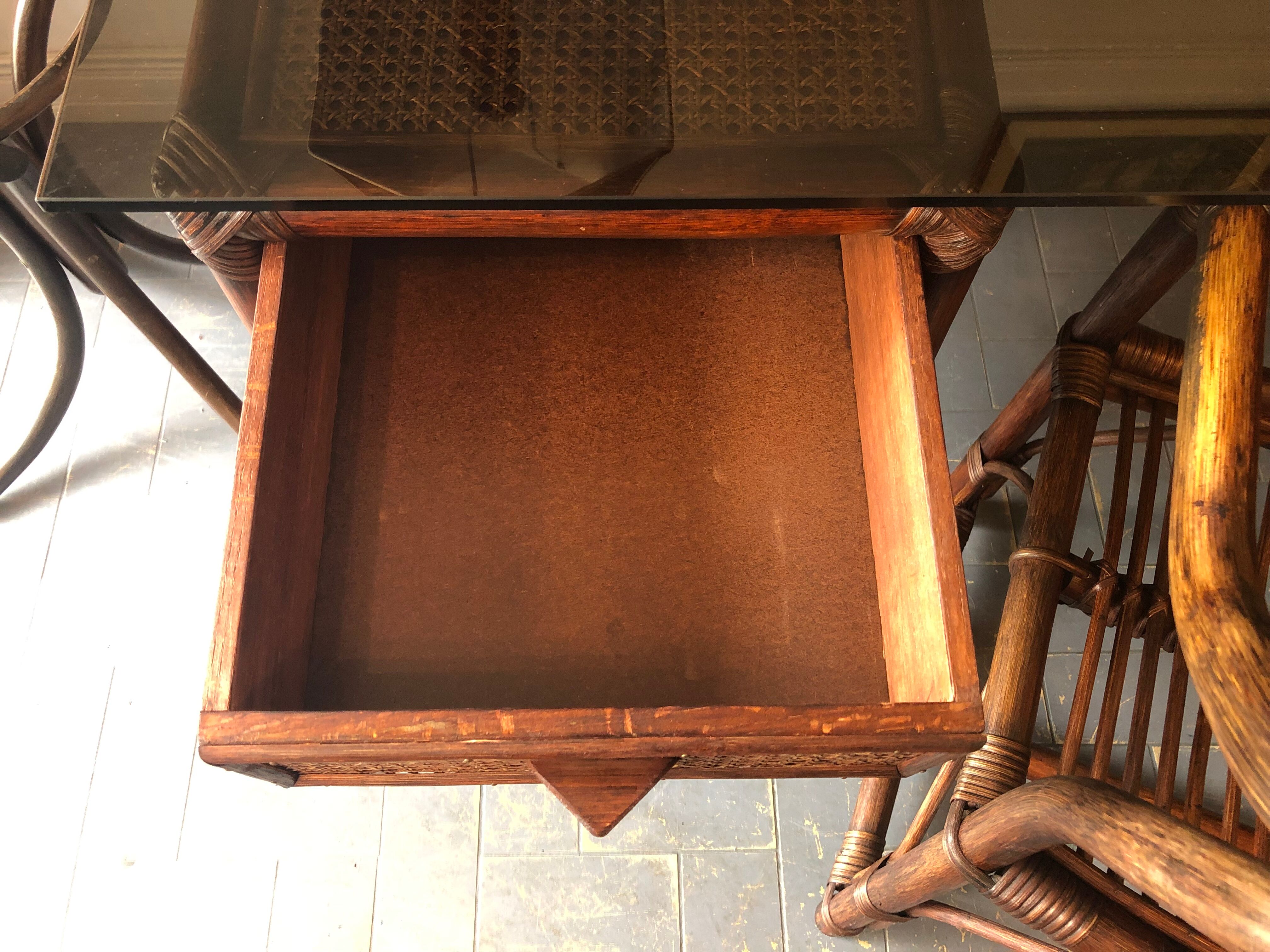 Bamboo desk and armchair, rattan 70s/80s