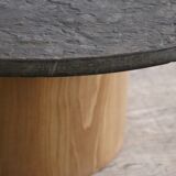 Peter Draenert studios coffee table in fossil stone and oak, Germany 1970s