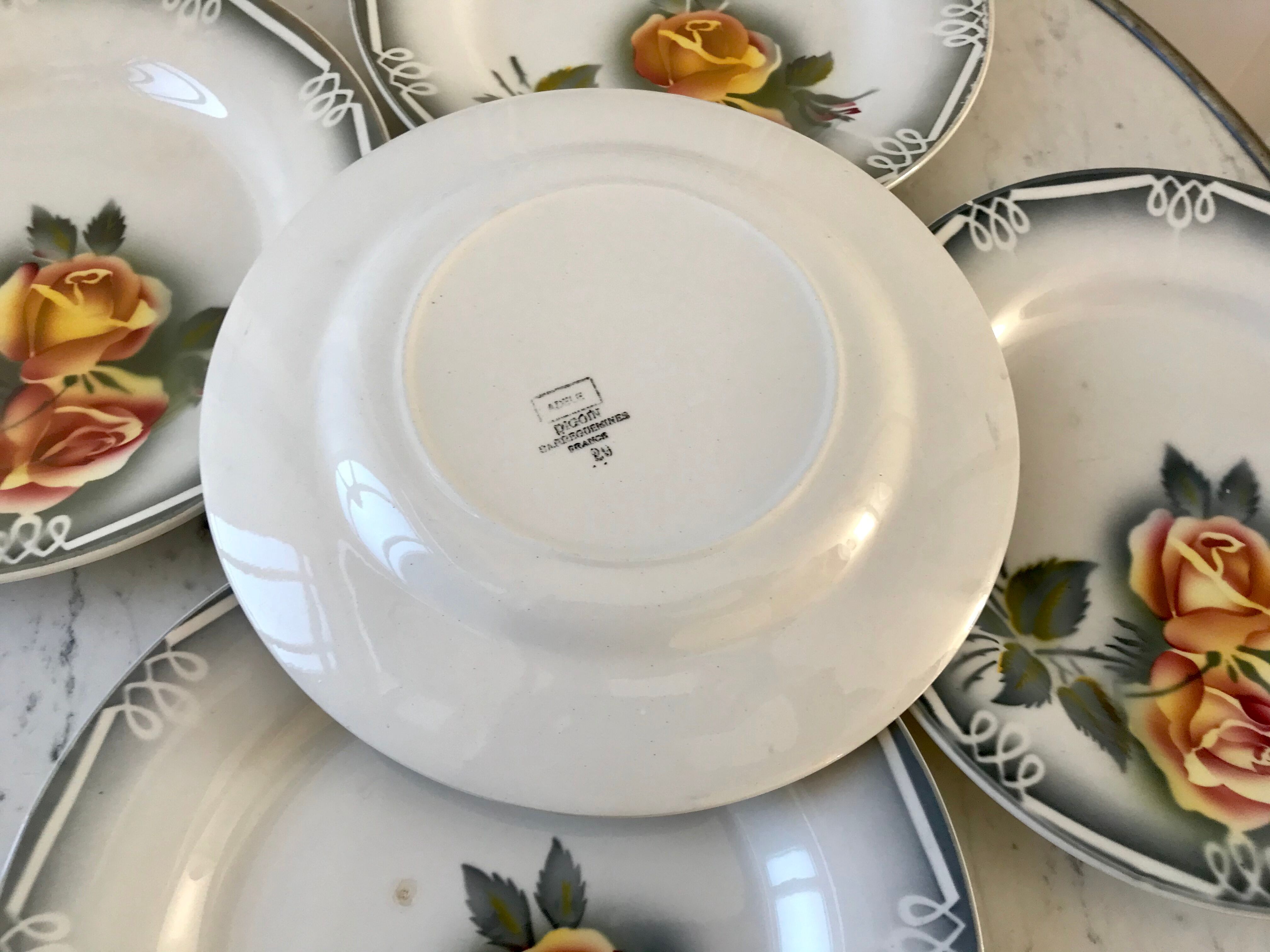 Set of 5 flat plates Digoin Sarreguemines model Adèle
