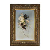 Huile sur toile fin XIXe, début XXe, Oiseaux branchés
