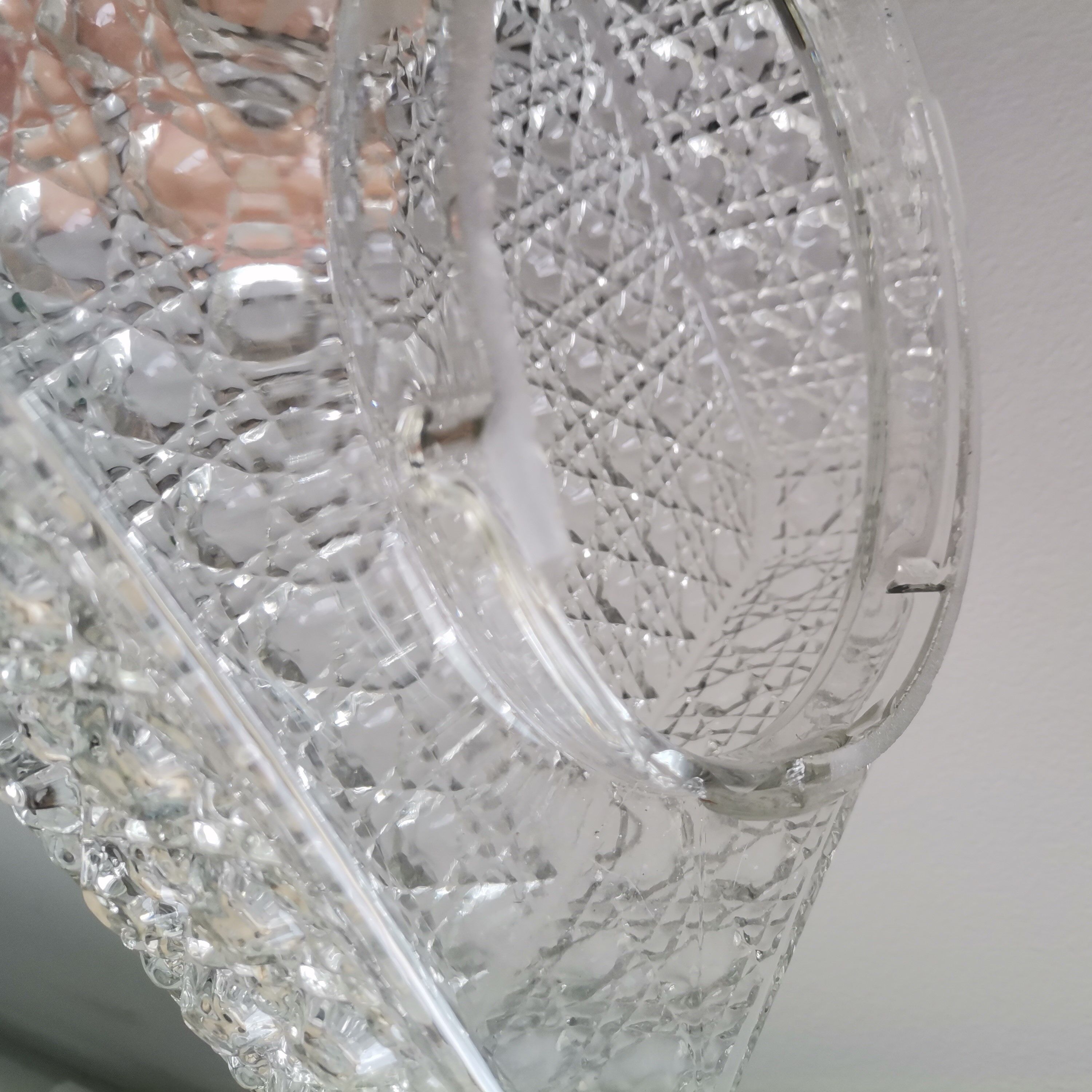 Square glass ceiling light with bubbles 1960's