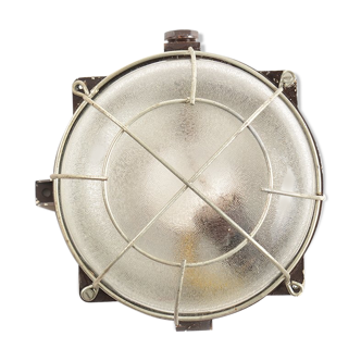 Industrial ceiling light in bakelite and glass with metal cage
