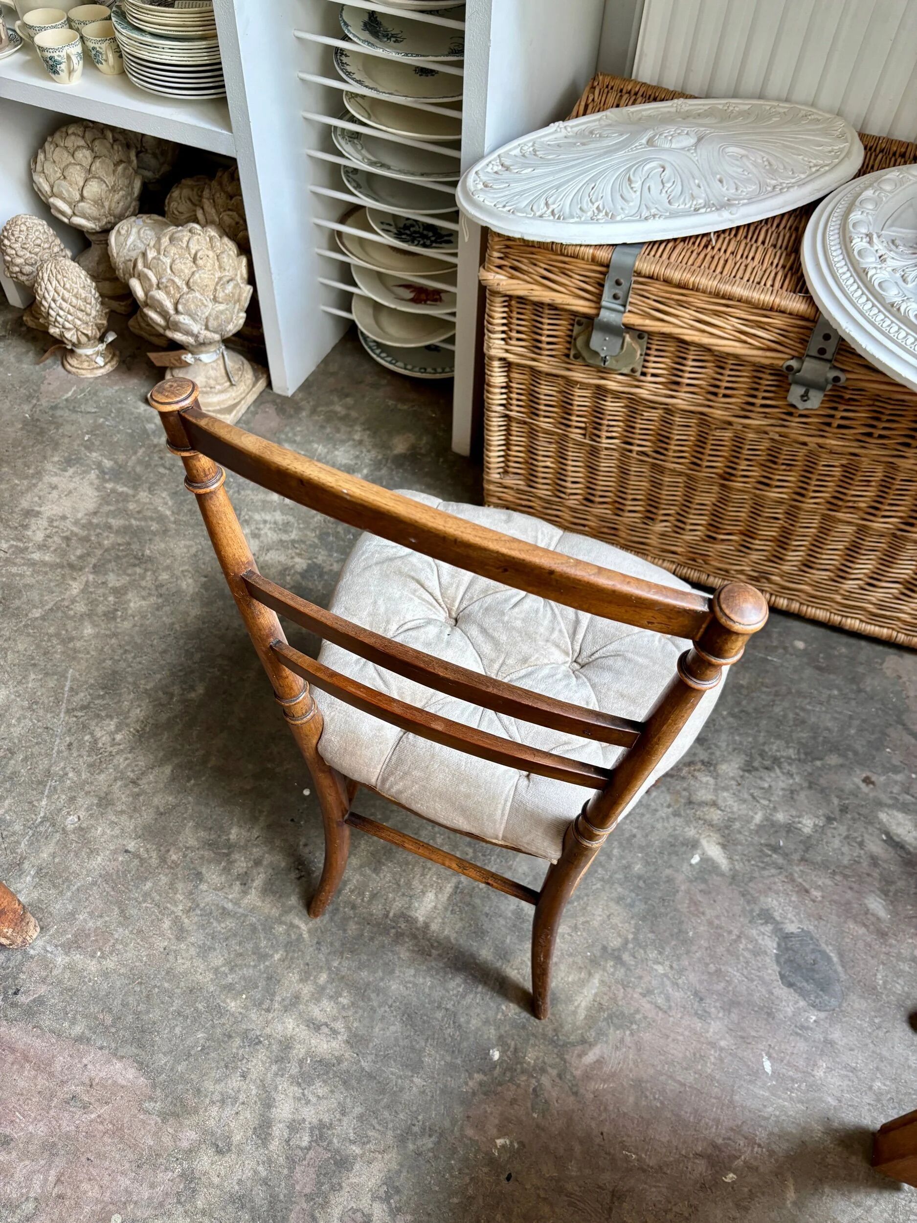 Napoleon III chair in dark wood and beige cotton velvet.