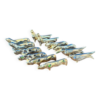 Set of 12 animal knife rests. Sandoz design. Art Deco.