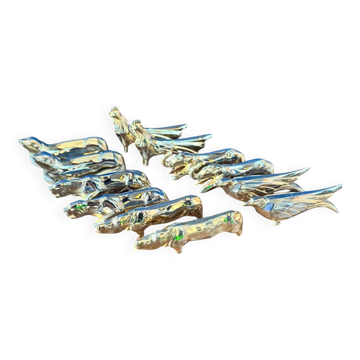 Set of 12 animal knife rests. Sandoz design. Art Deco.