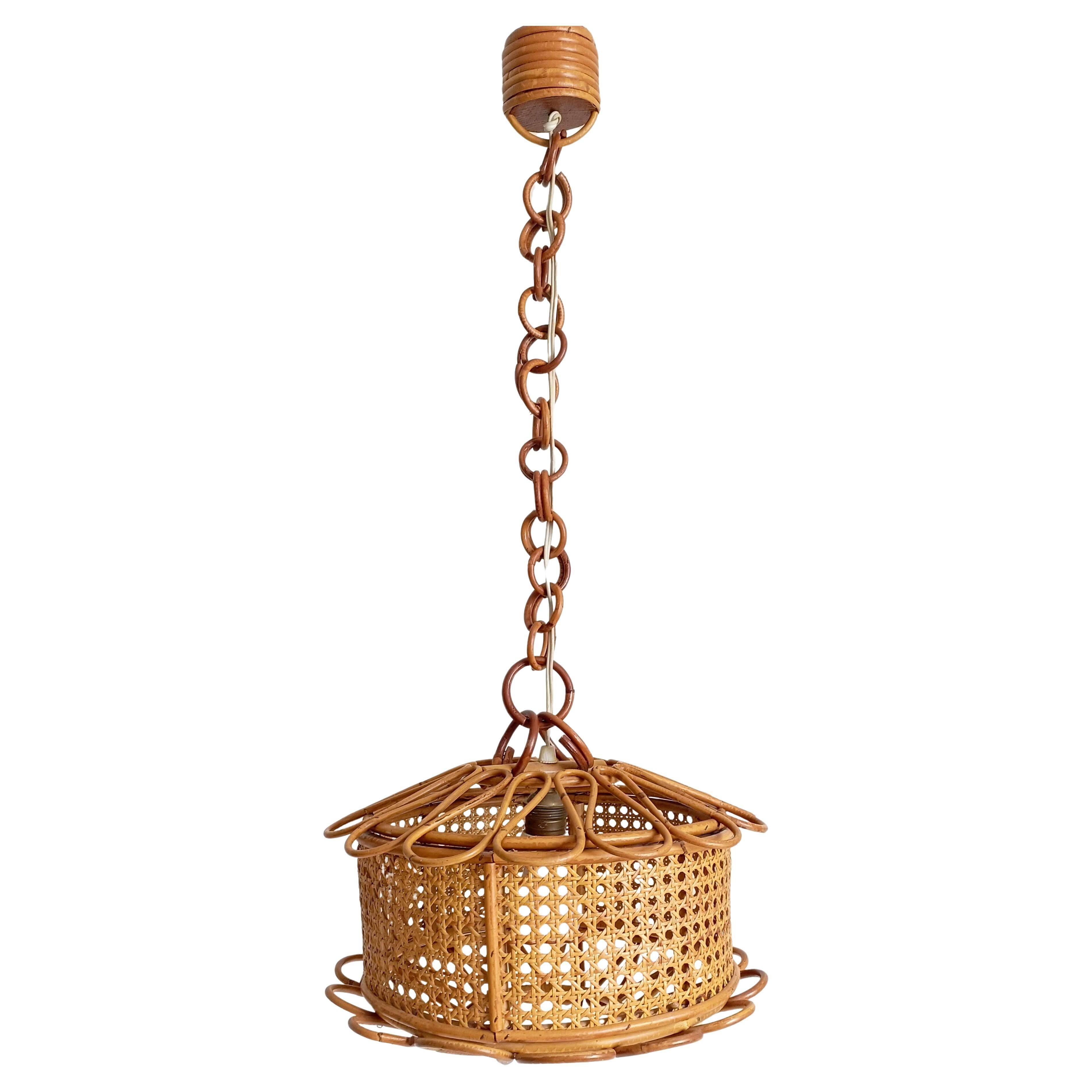 Handcrafted Bamboo and Rattan Pendant Lamp, Spanish Modernist, 1960s