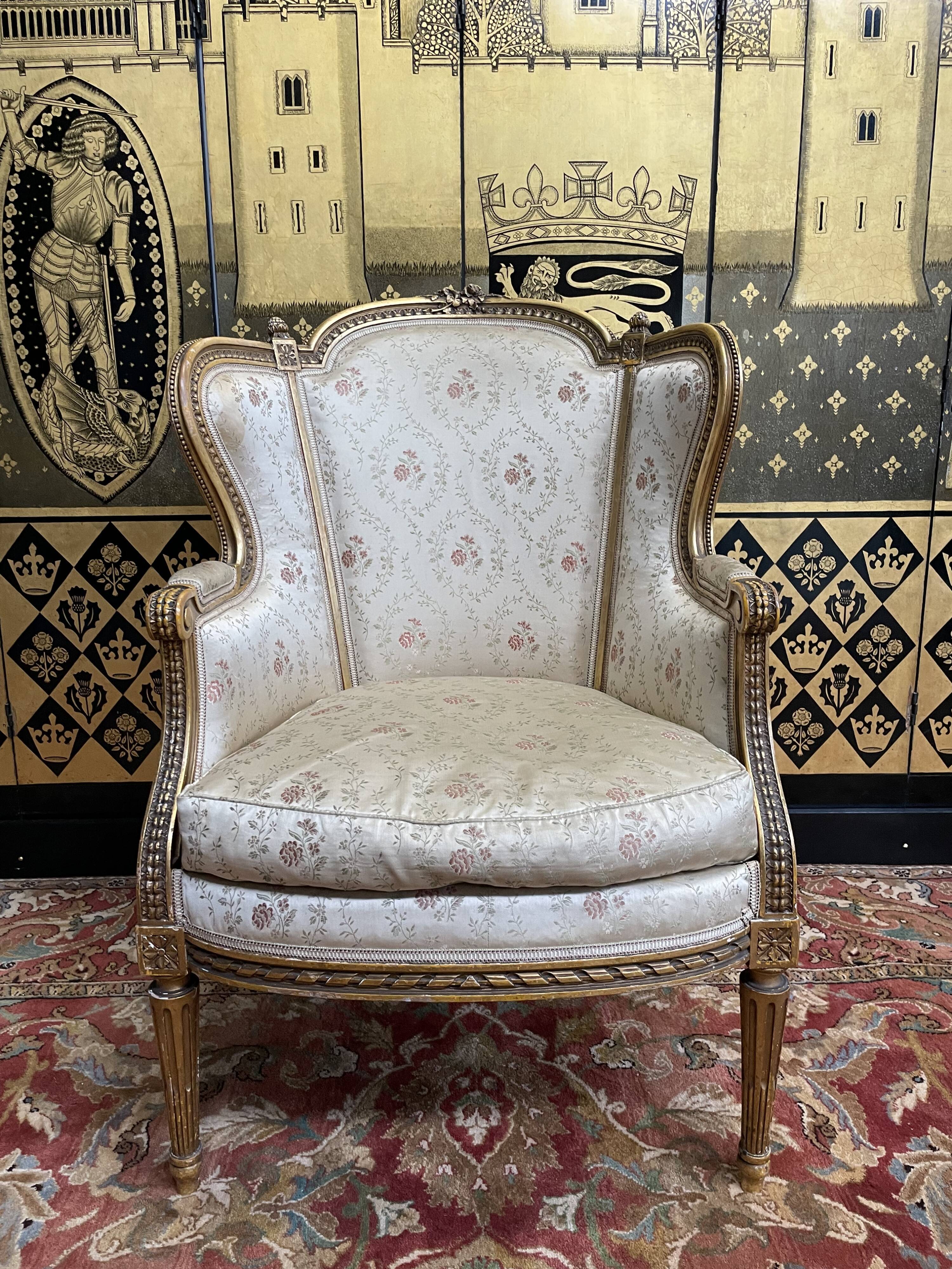 Louis XVI style shepherdess armchair in gilded wood 1900