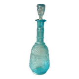 Glass carafe blue mold with diamond tip cluster of grapes decoration