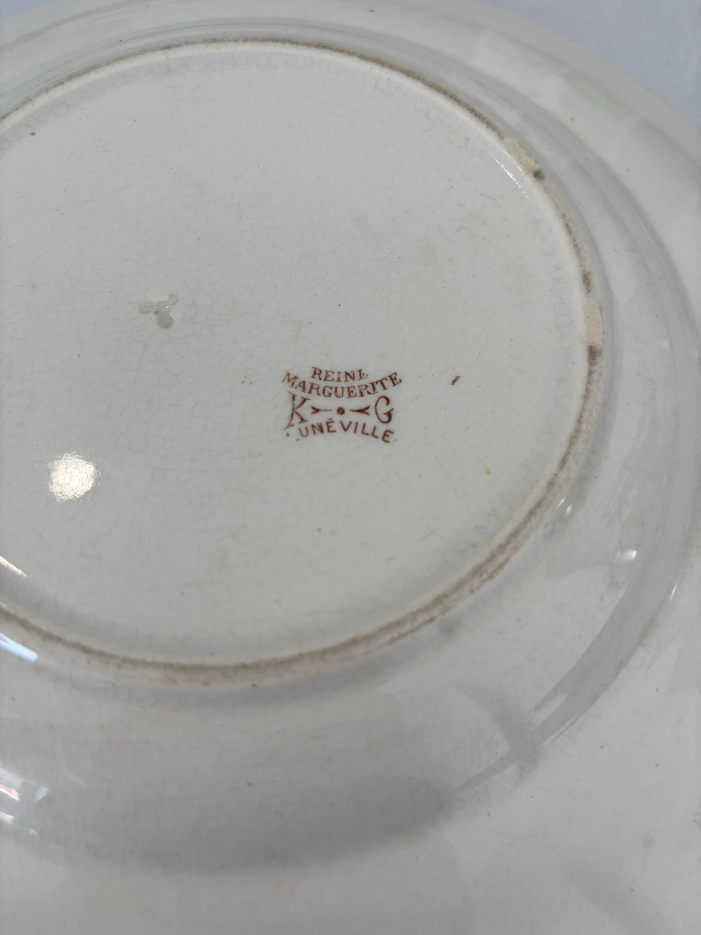 Old hollow plate, pink polychrome ironstone, KG Luneville model.