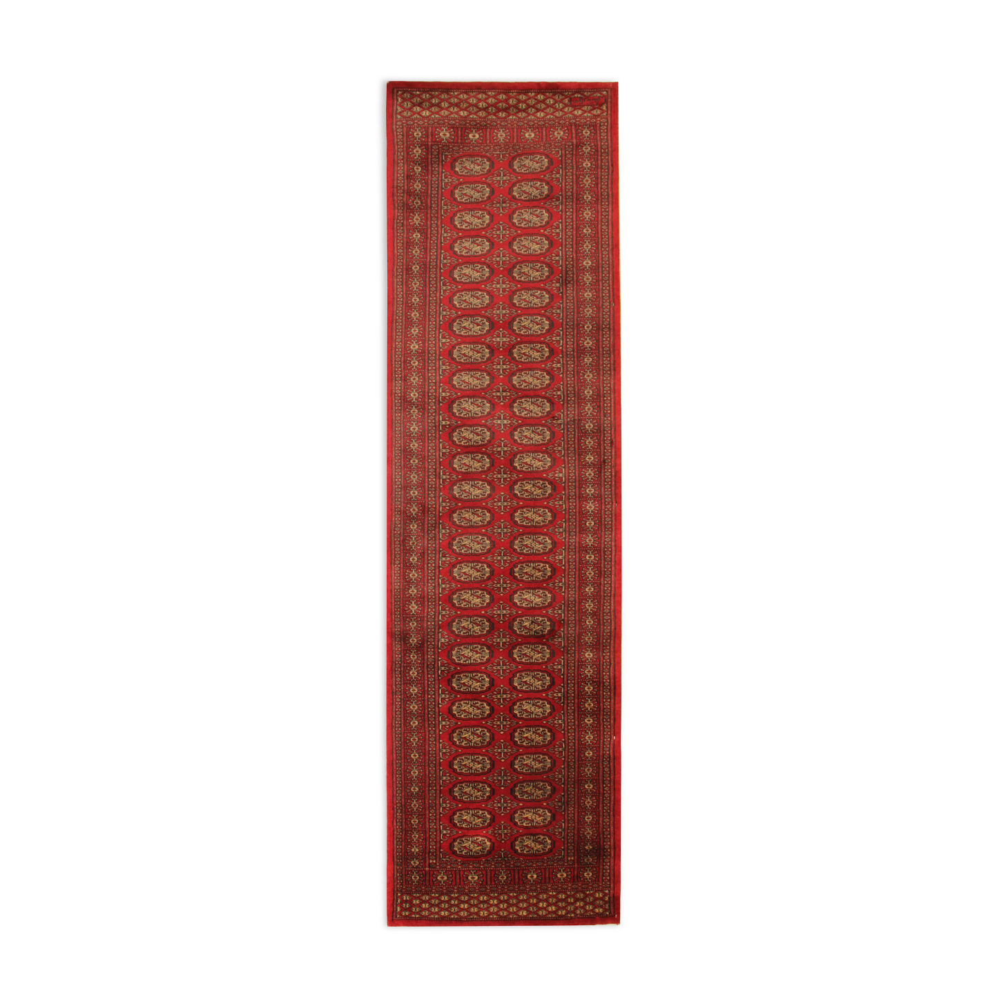 Handwoven bokhara runner rug traditional red motif runner carpet- 77x247cm