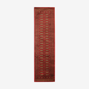 Handwoven bokhara runner rug traditional red motif runner carpet- 77x247cm