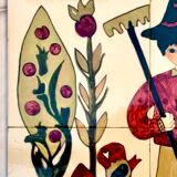 Vintage ceramic underside naïve rooster and gardener Dodik Bretagne naïve painting