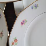 Set of 8 porcelain plates with twelve cut sides - floral decoration and