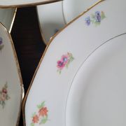 Set of 8 porcelain plates with twelve cut sides - floral decoration and