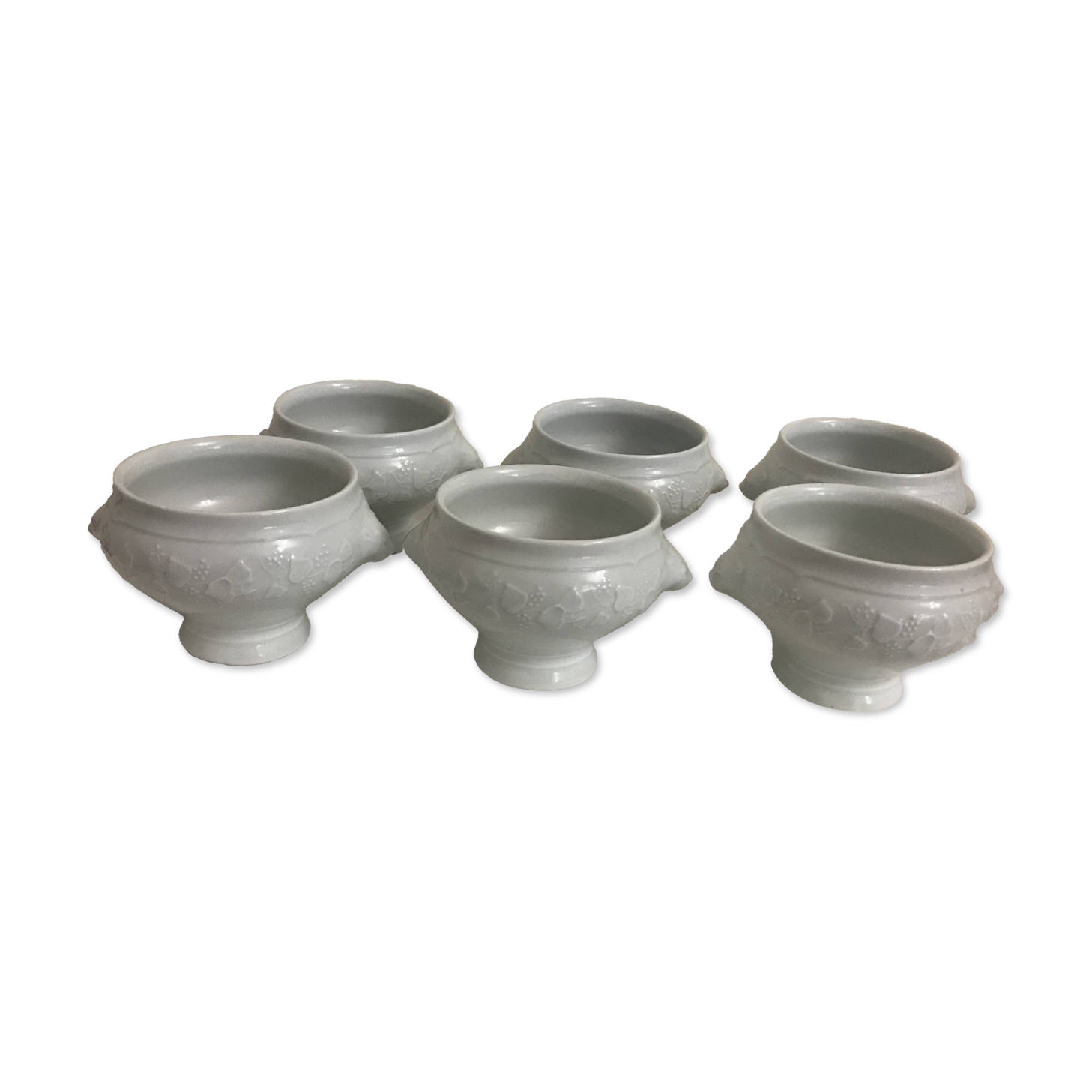 6 white porcelain broth bowls Wild Ivy