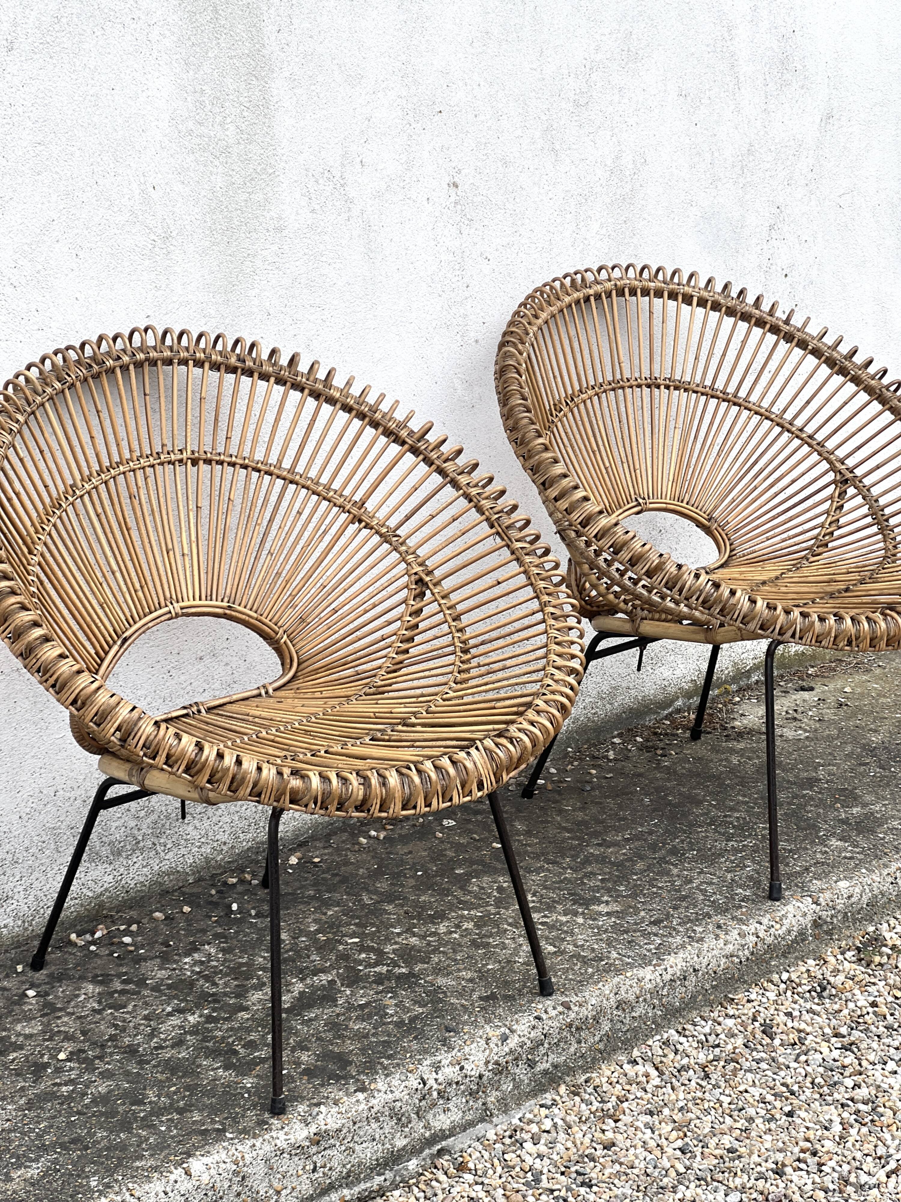 Pair of rattan armchairs