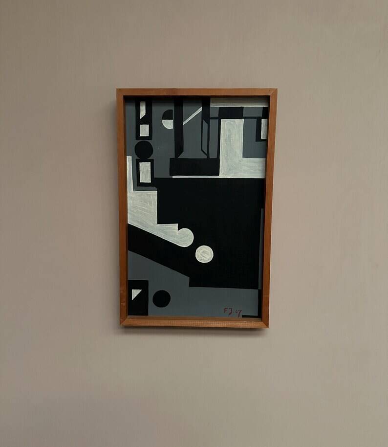 Original Danish Oil on Canvas – “Cultural Revolution in the Passerenden” by Finn Johansen 1967 – Vintage & Framed – 56.5×36.5cm (22.2" × 14.4")
