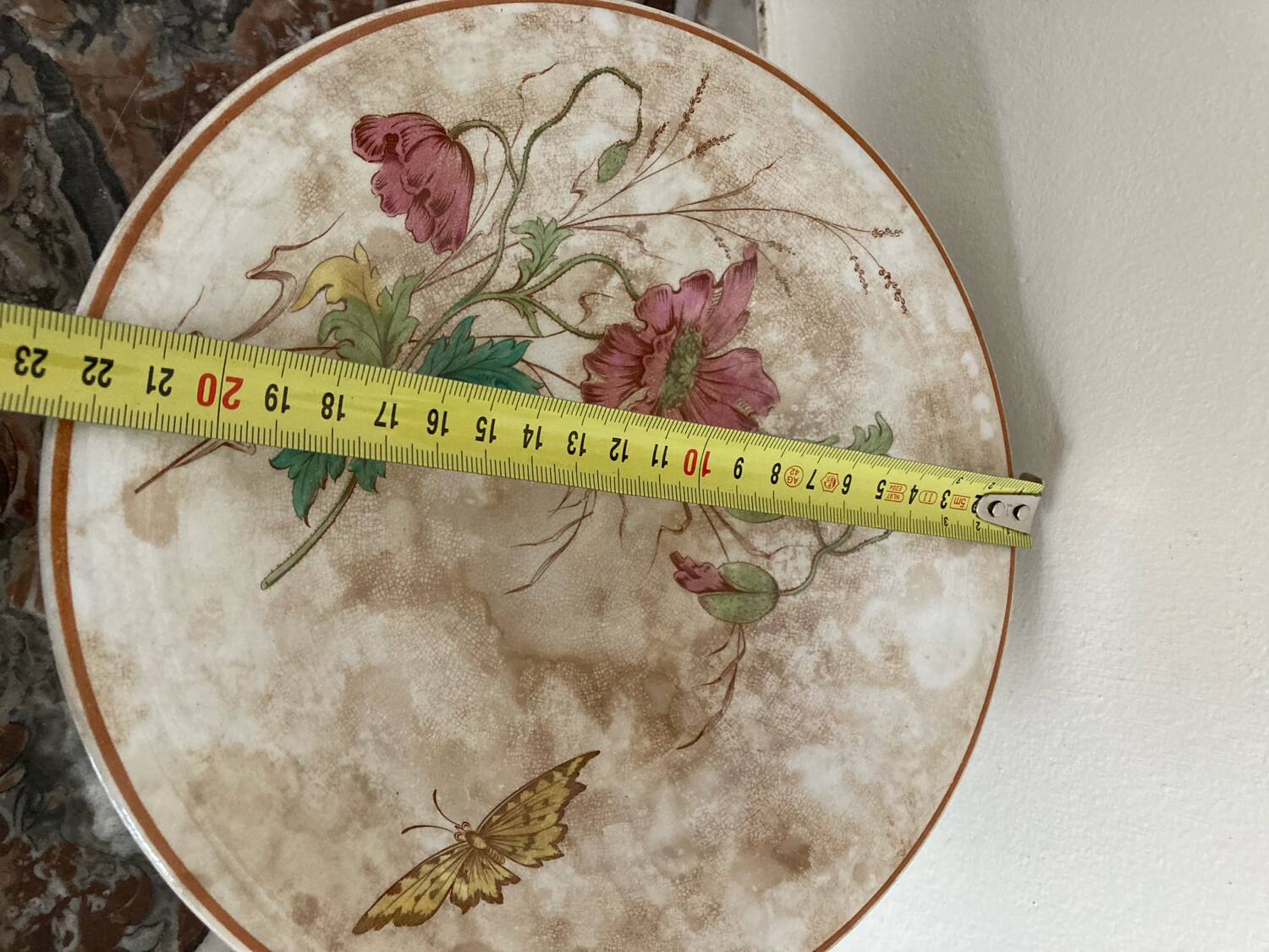 Luneville KG compote dish with poppy and butterfly design.