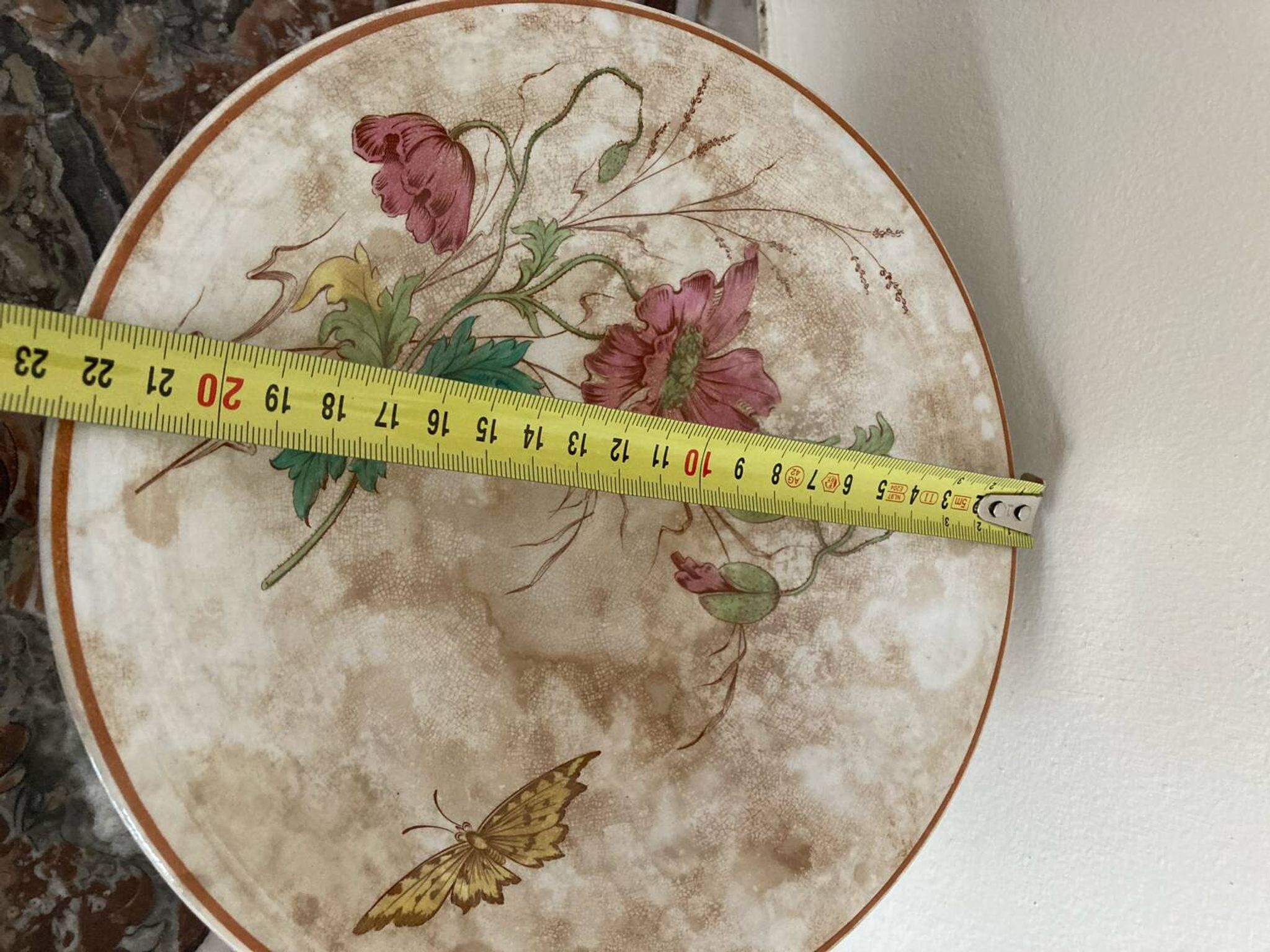 Luneville KG compote dish with poppy and butterfly design.