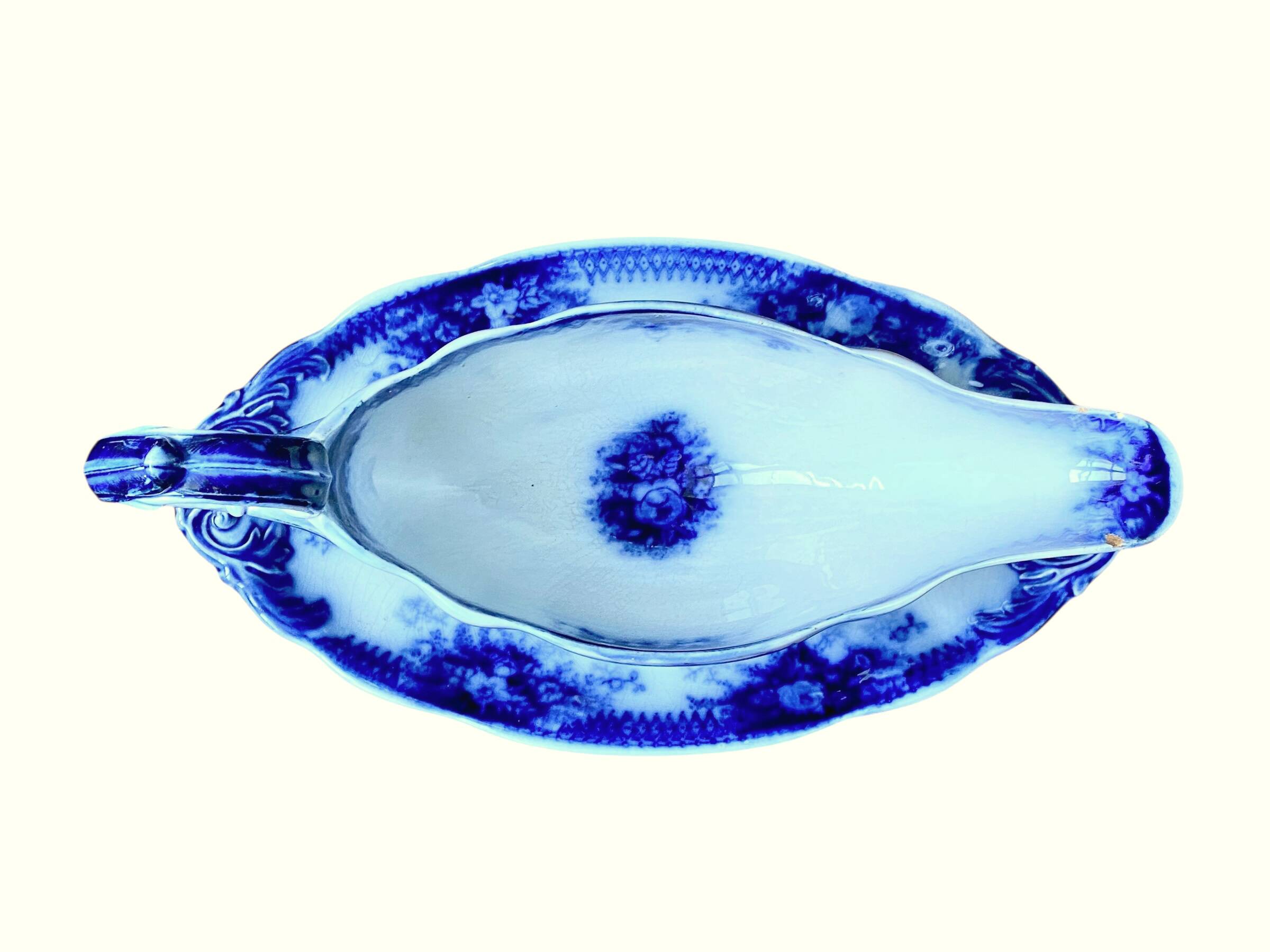 Large antique gravy boat on a Sarreguemines U&C earthenware tray